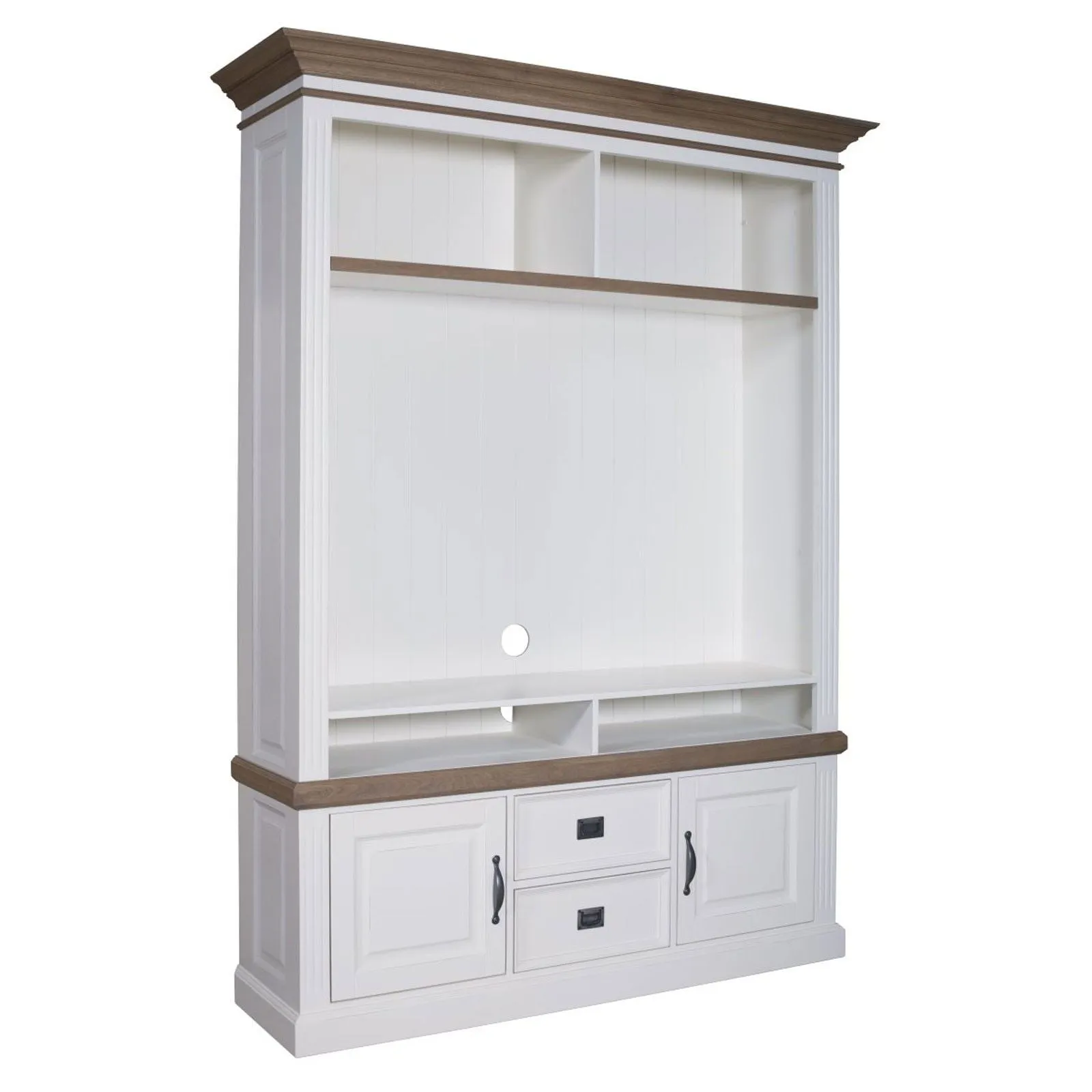 Meuble TV avec tagre 2 portes 2 tiroirs "Chne et Pin Romance"