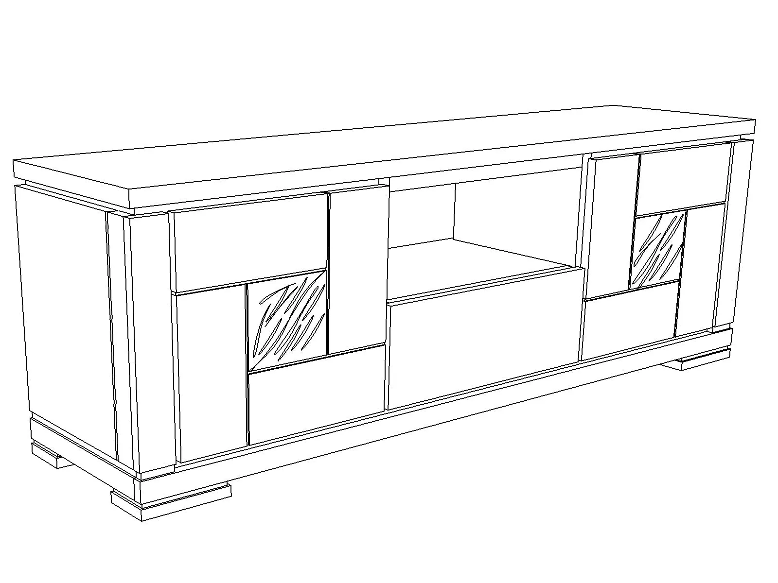 Meuble TV bois sculpt bicolore 160 2P 1T | Acacia Maya
