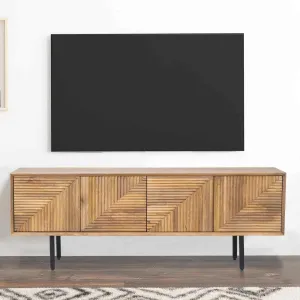 Meuble Tv bois sculpt motif gomtrique 4P | Manguier Maglan