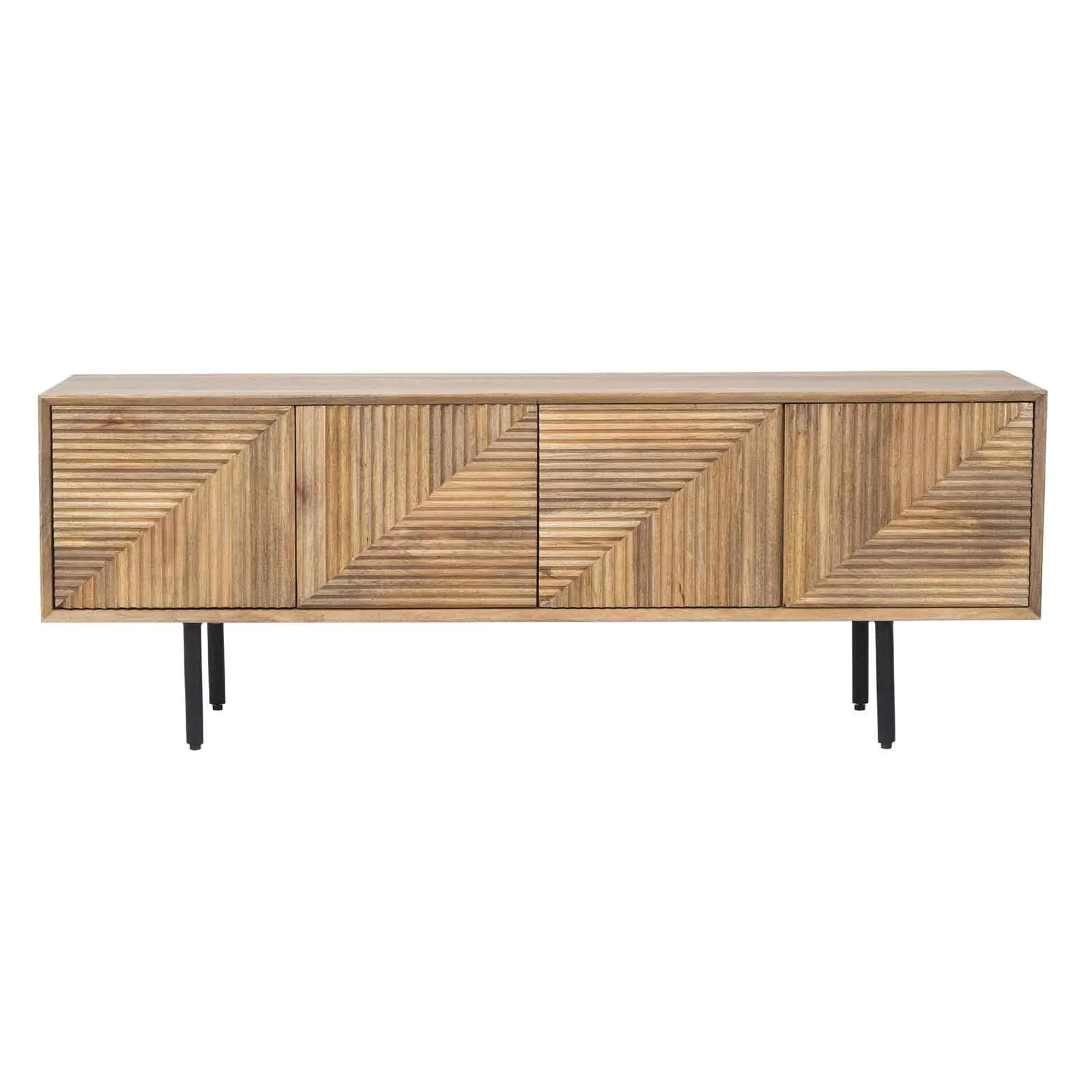 Meuble Tv bois sculpt motif gomtrique 4P | Manguier Maglan