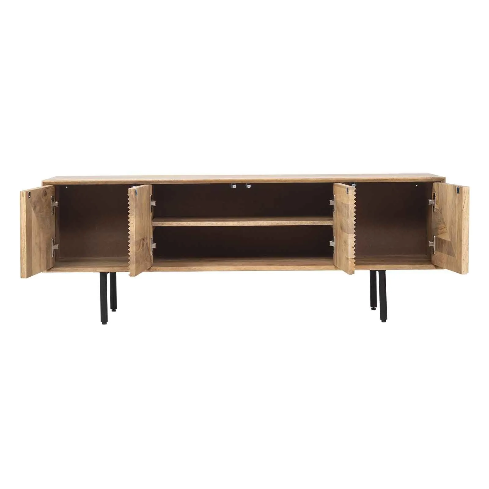 Meuble Tv bois sculpt motif gomtrique 4P | Manguier Maglan
