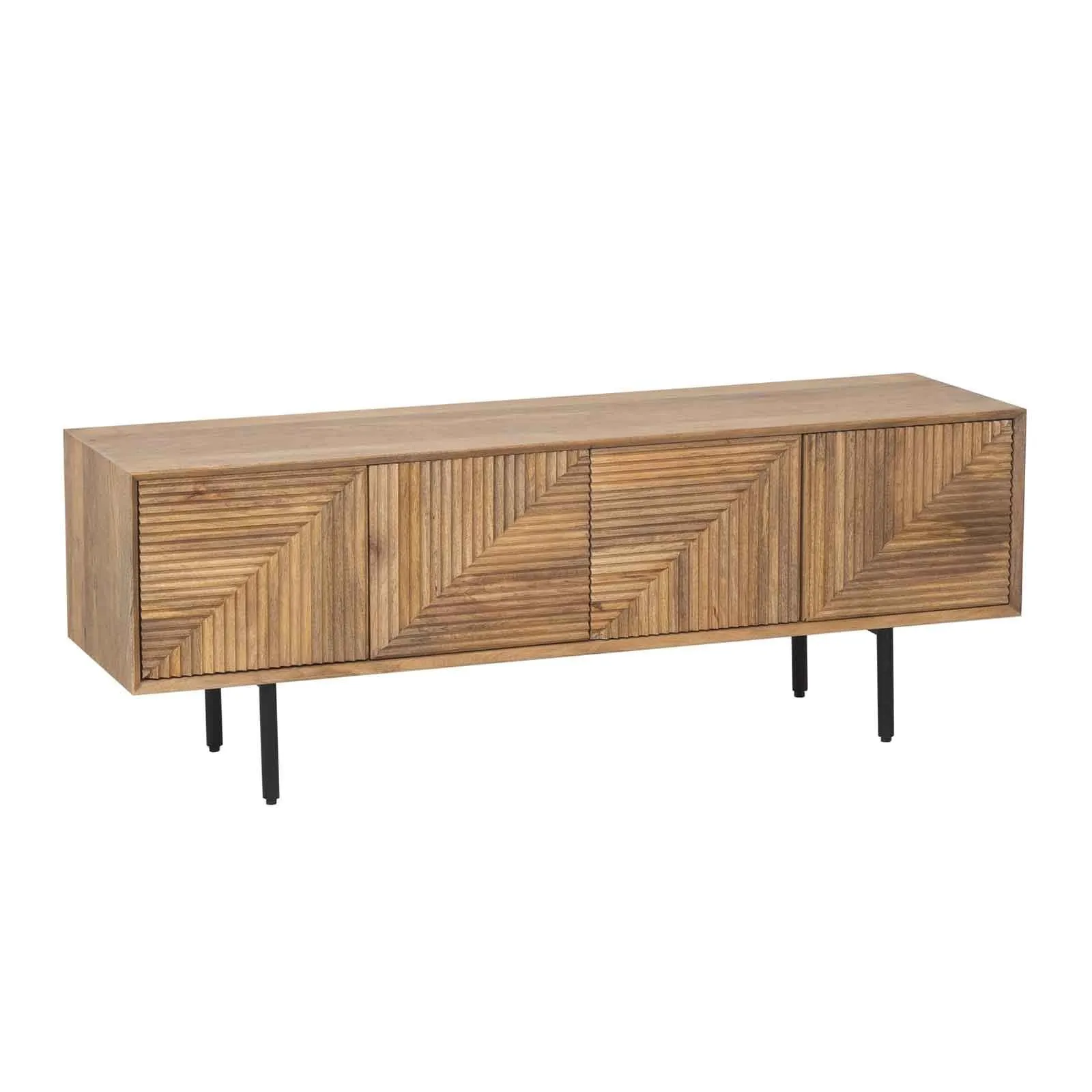 Meuble Tv bois sculpt motif gomtrique 4P | Manguier Maglan