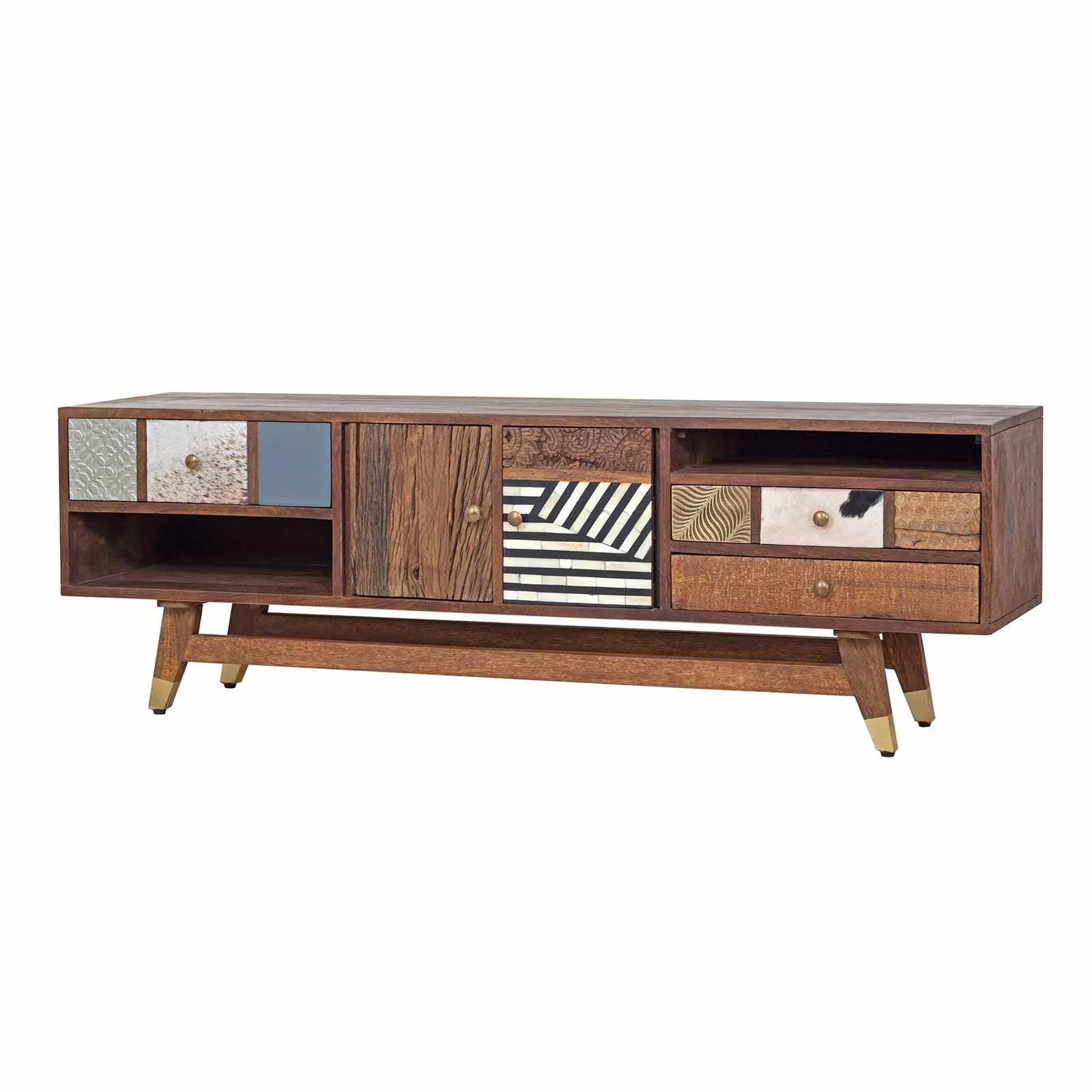 Meuble Tv multi-matriaux peau de vache bois sculpt | Manguier Terranova