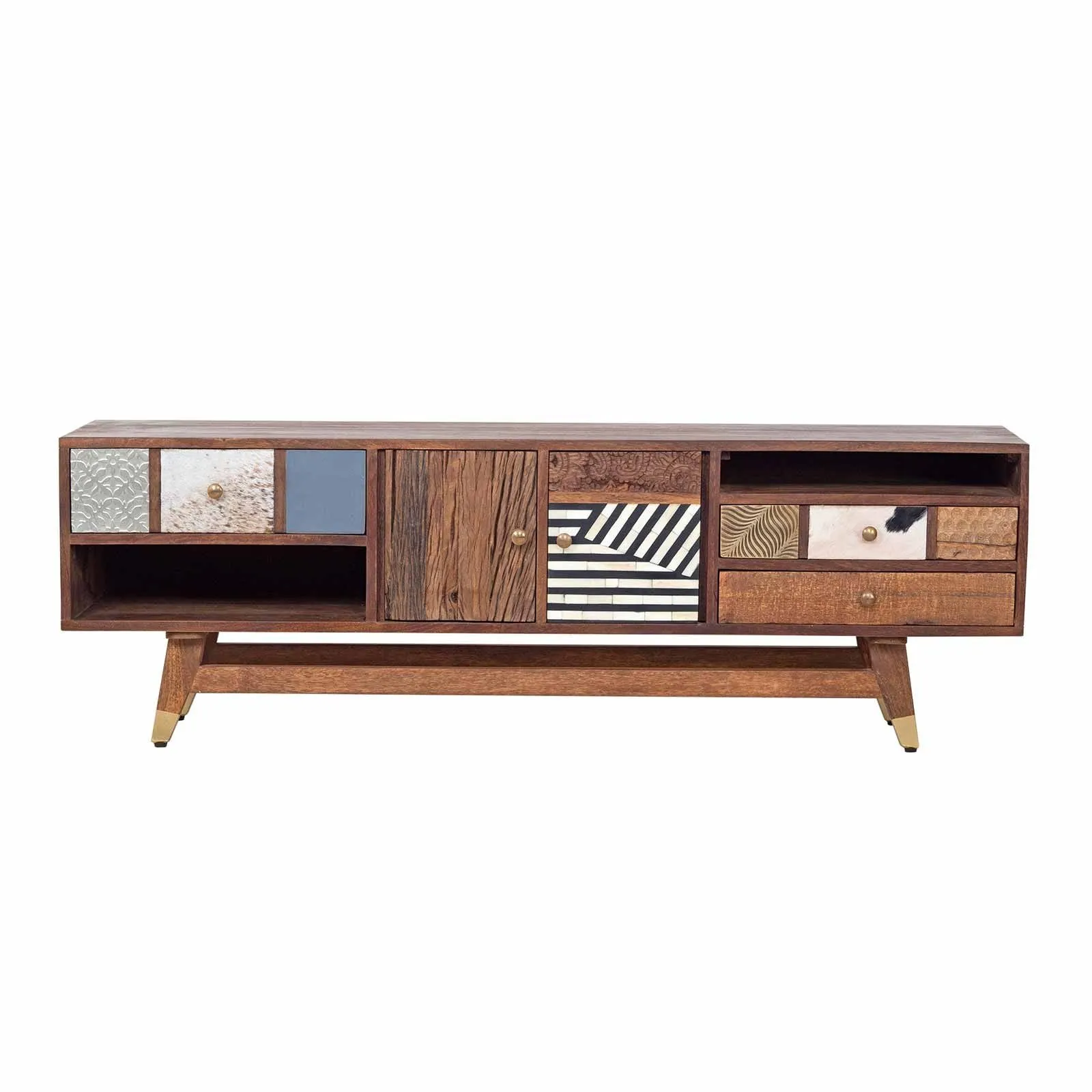 Meuble Tv multi-matriaux peau de vache bois sculpt | Manguier Terranova