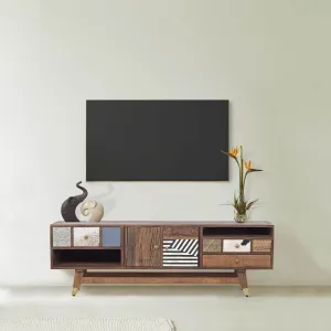 Meuble Tv multi-matriaux peau de vache bois sculpt | Manguier Terranova
