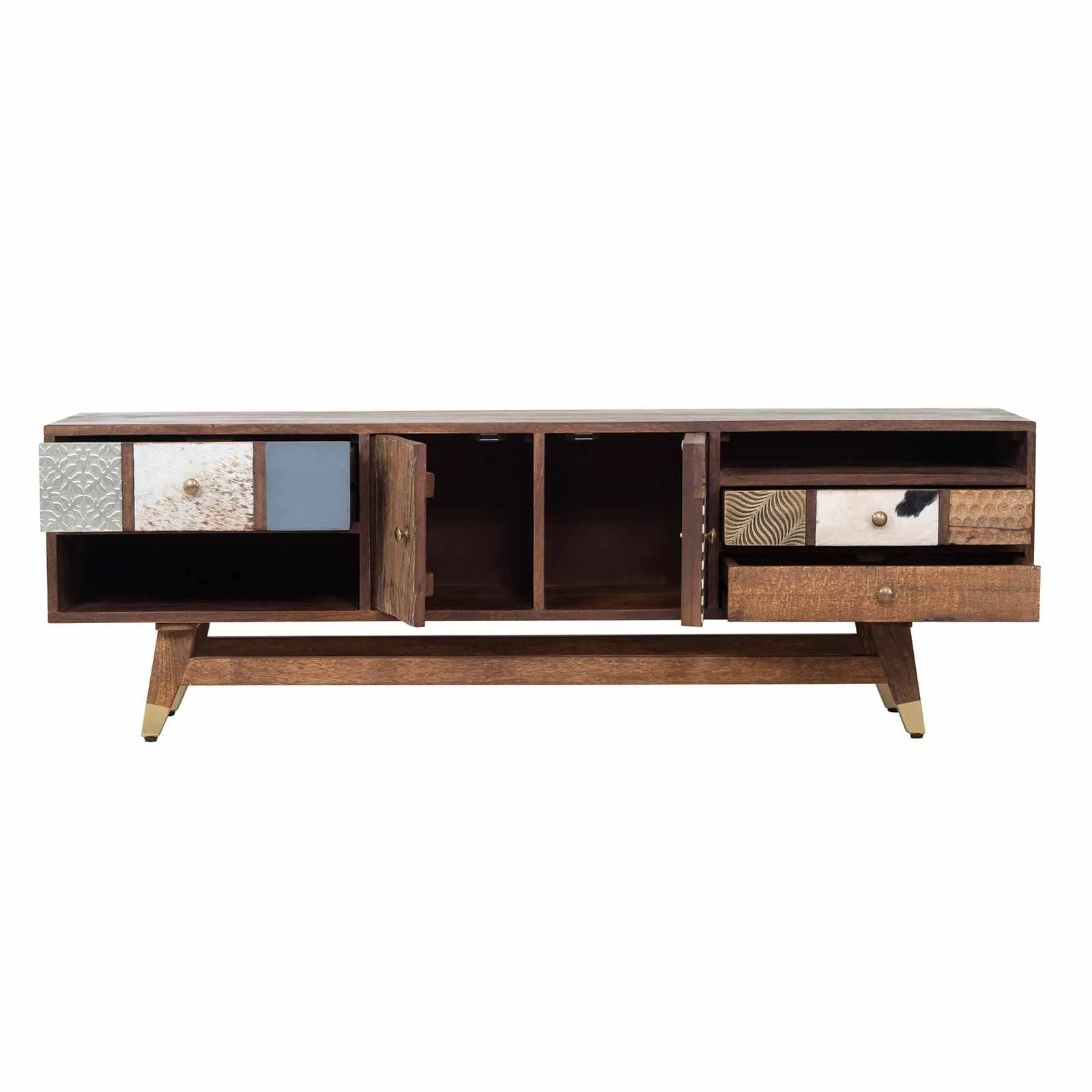 Meuble Tv multi-matriaux peau de vache bois sculpt | Manguier Terranova