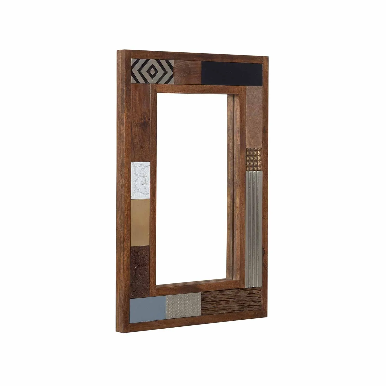 Miroir multi-matriaux peau de vache bois sculpt | Manguier Terranova