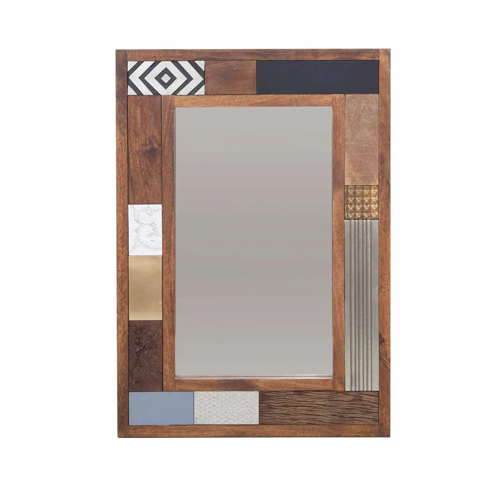 Miroir multi-matriaux peau de vache bois sculpt | Manguier Terranova