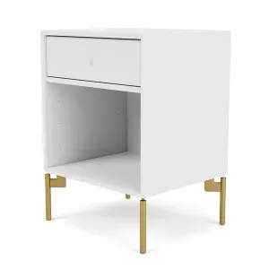 Montana Dream Nightstand With Legs, Snow White/Brass