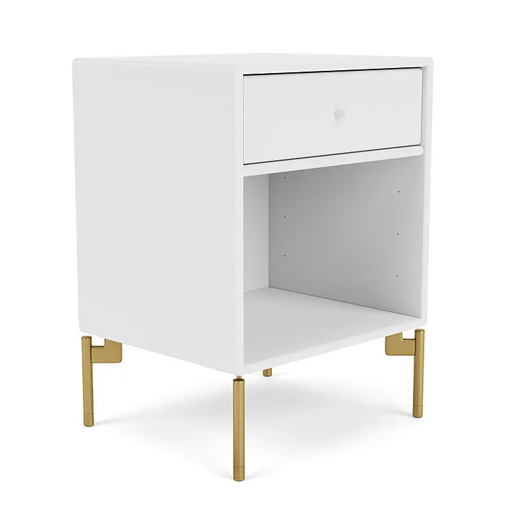 Montana Dream Nightstand With Legs, Snow White/Brass