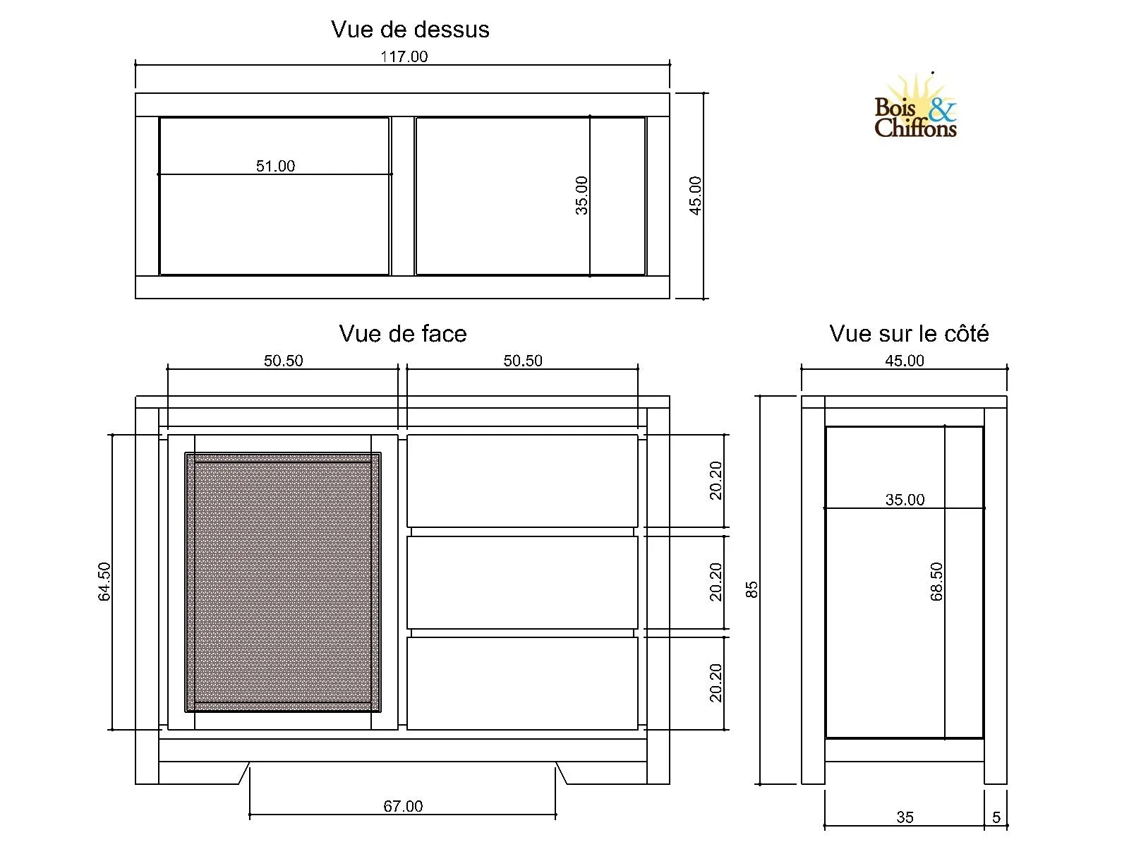 Petit buffet bois nature porte cannage 3T | Acacia Tatoo II