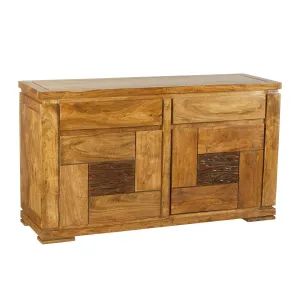 Petit buffet bois sculpt bicolore 2P 2T | Acacia Maya