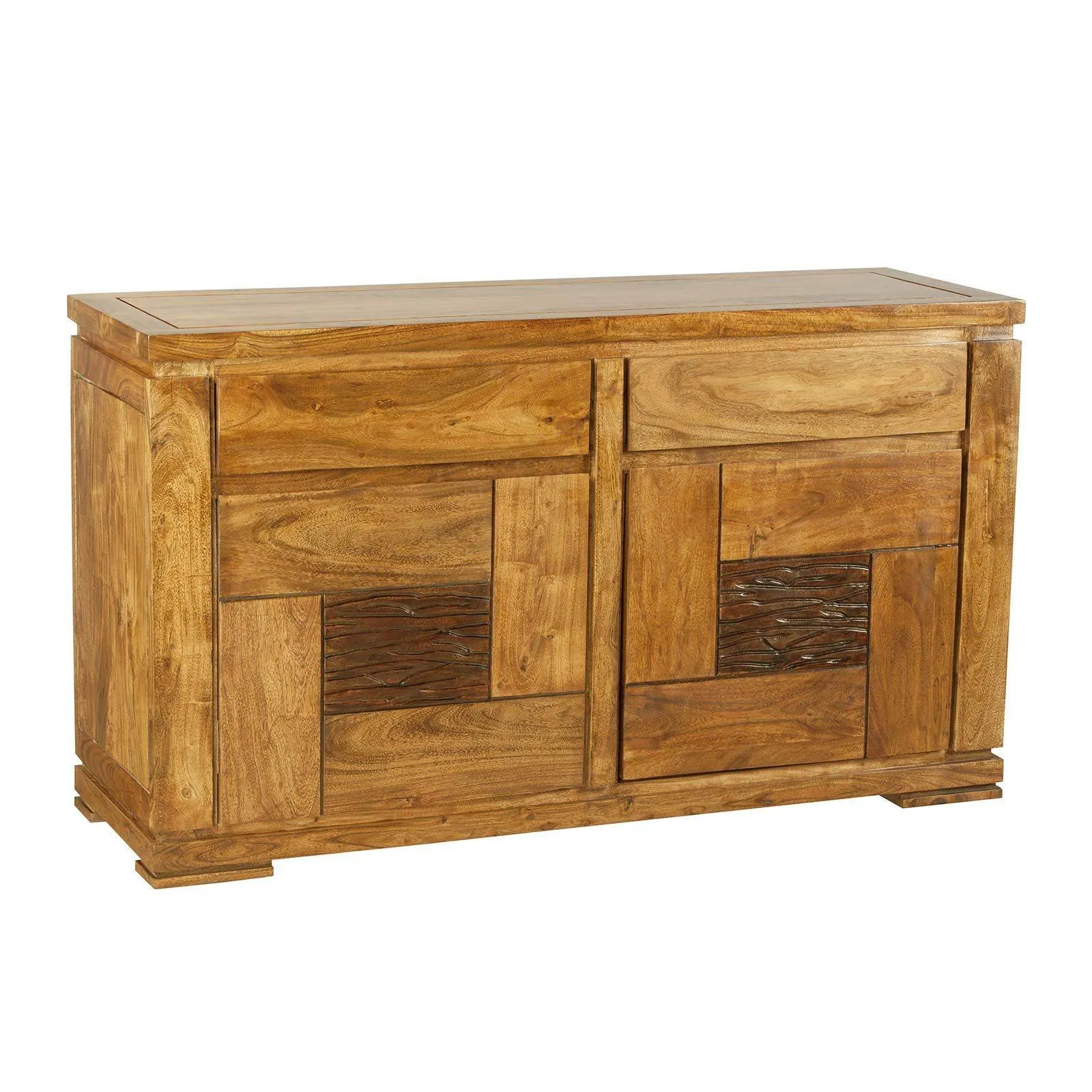 Petit buffet bois sculpt bicolore 2P 2T | Acacia Maya