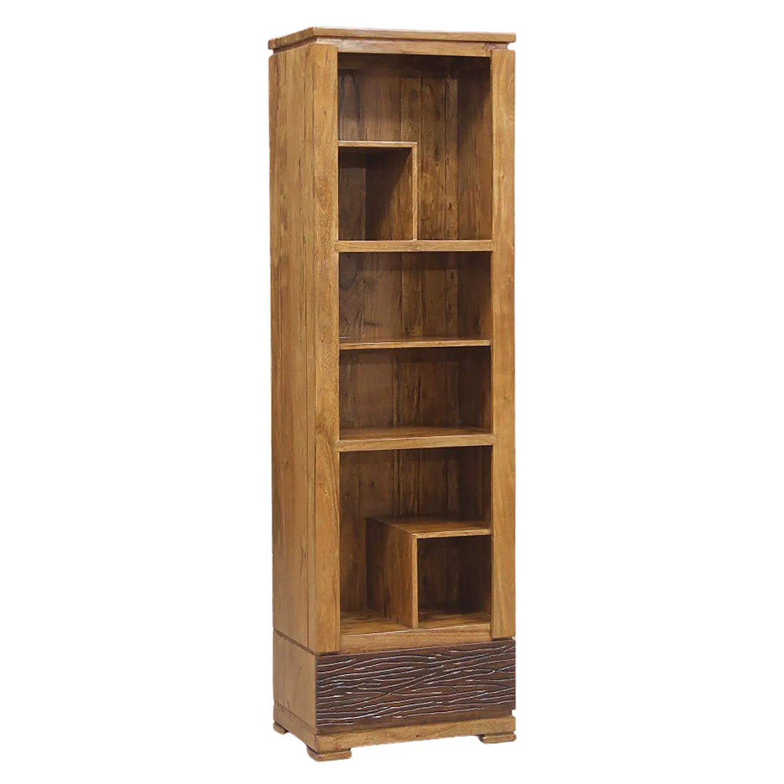 Petite bibliothque bois sculpt bicolore 1T | Acacia Maya