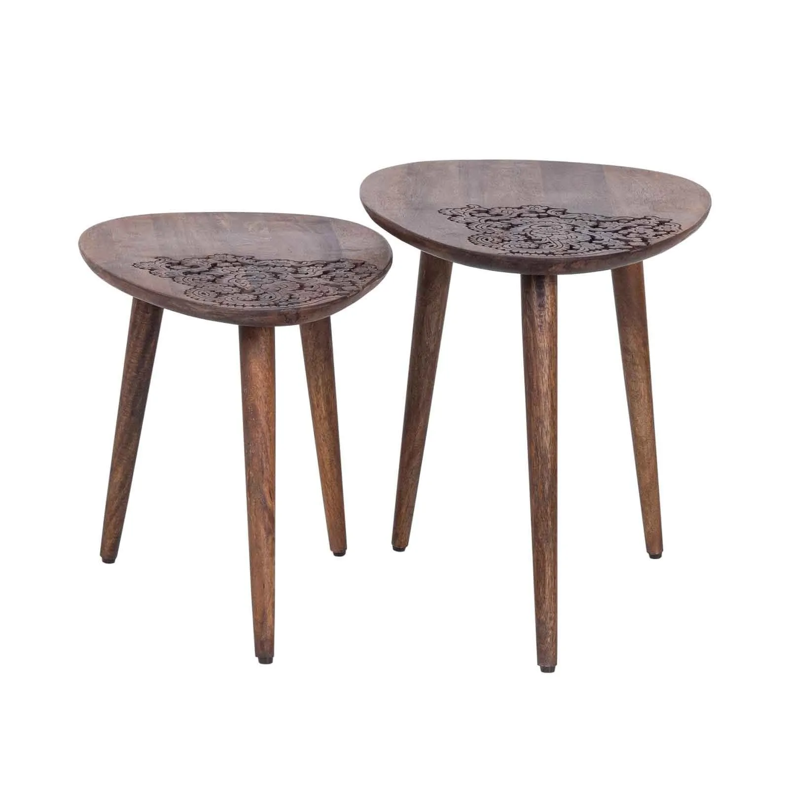 Set 2 tables d'appoint plateau sculpt bois massif | Acacia Adir