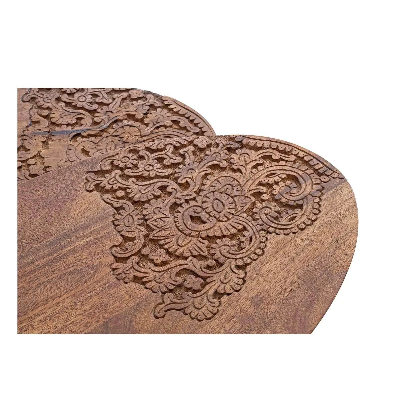 Set 2 tables d'appoint plateau sculpt bois massif | Acacia Adir