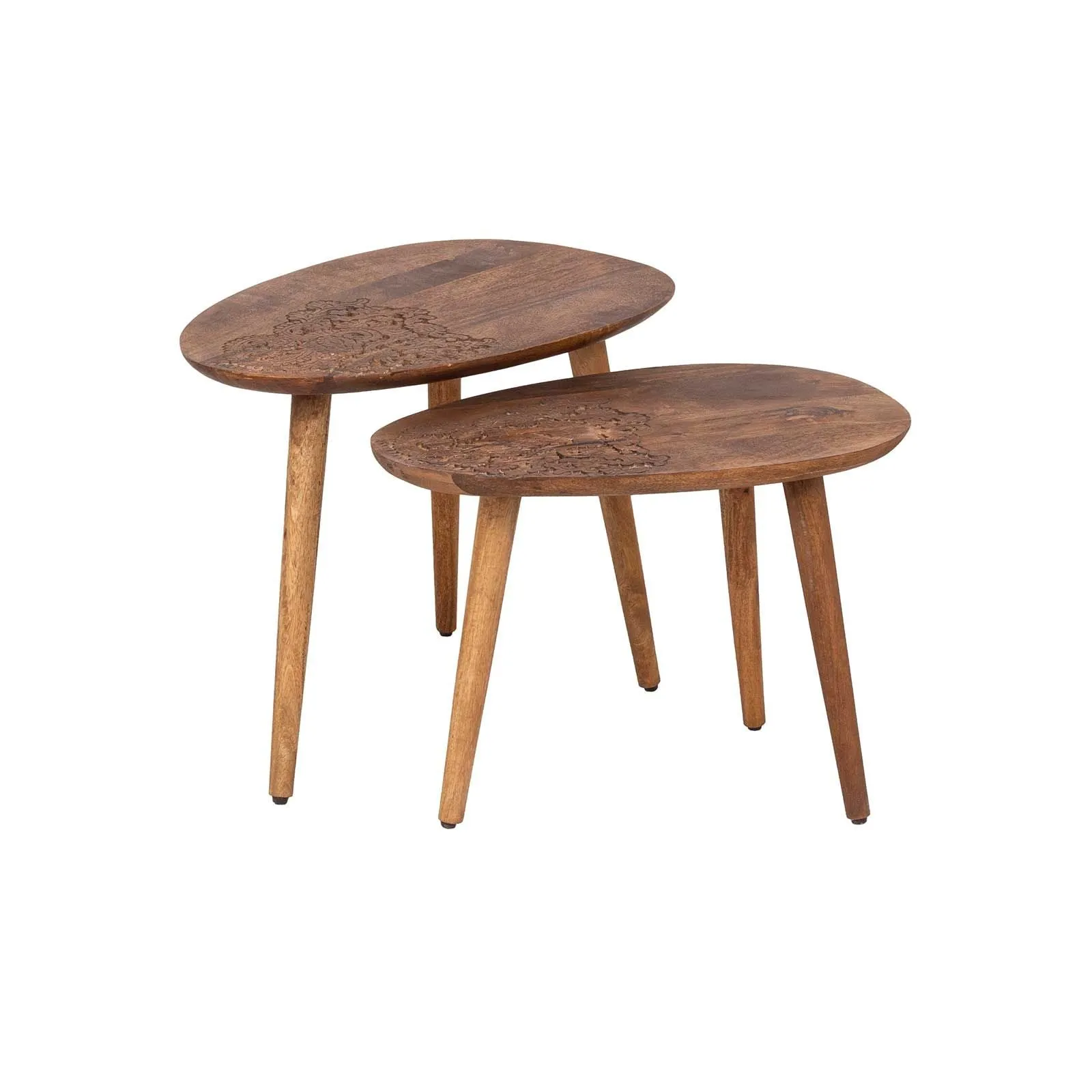Set 2 tables d'appoint plateau sculpt bois massif | Acacia Adir