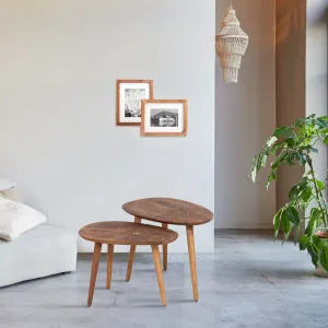 Set 2 tables d'appoint plateau sculpt bois massif | Acacia Adir