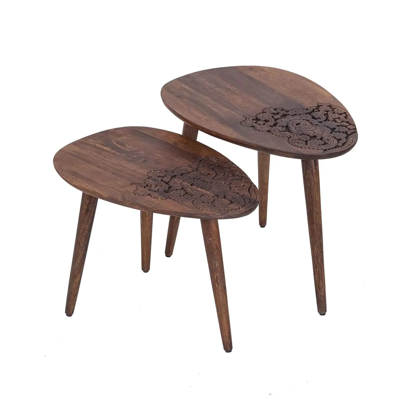 Set 2 tables d'appoint plateau sculpt bois massif | Acacia Adir