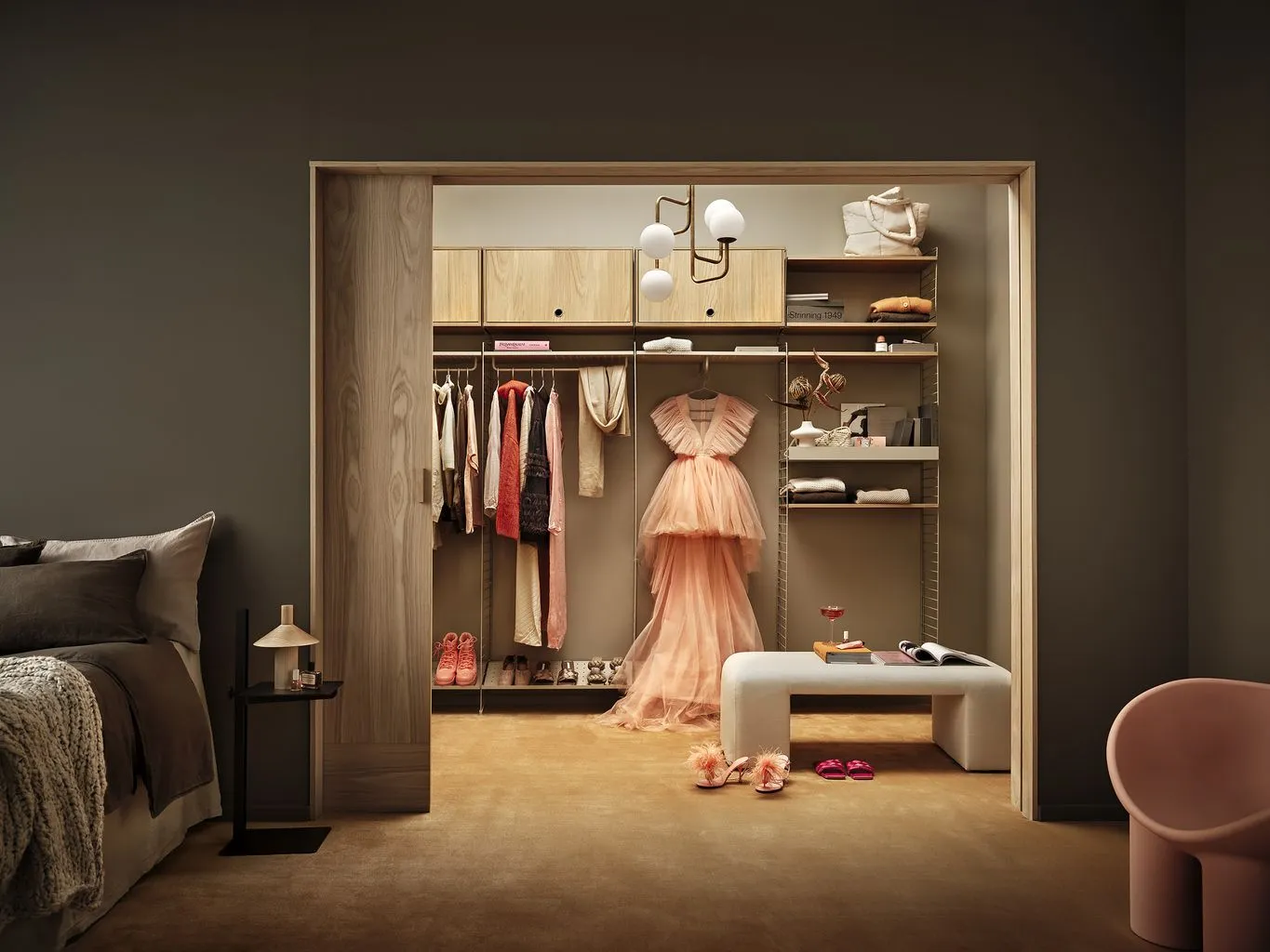 String Furniture String System Cabinet Element With Hinged Door, Ash
