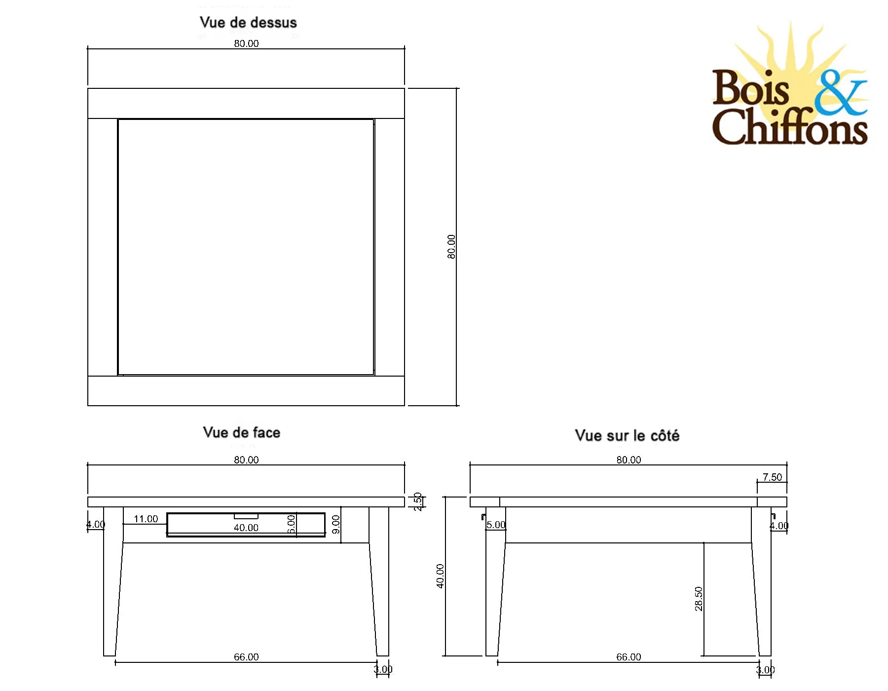 Table basse carre 2 tiroirs | Manguier Farm II