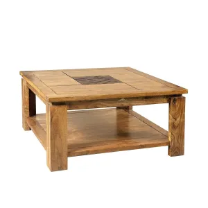 Table basse carre bois sculpt bicolore "Acacia Maya"