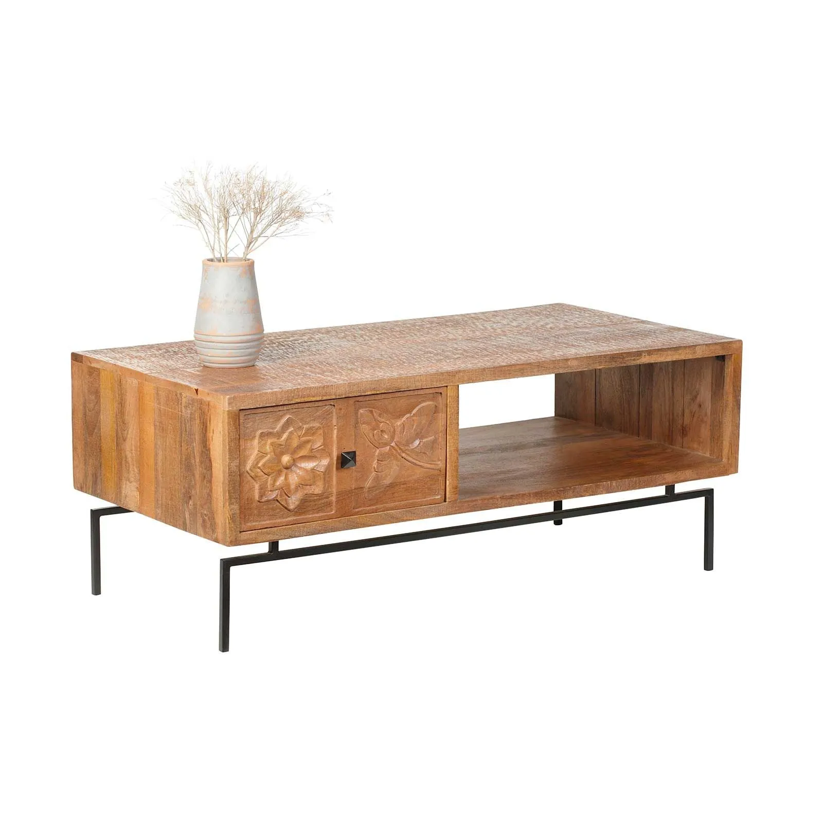 Table basse sculpte 1 tiroir, 1 niche | Manguier Sculture