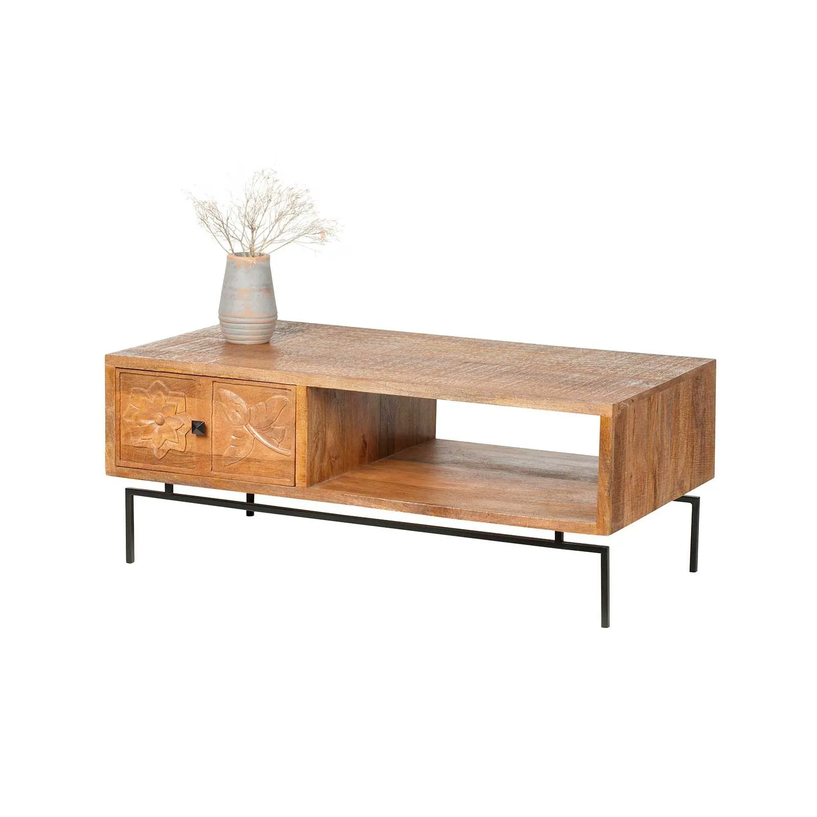 Table basse sculpte 1 tiroir, 1 niche | Manguier Sculture