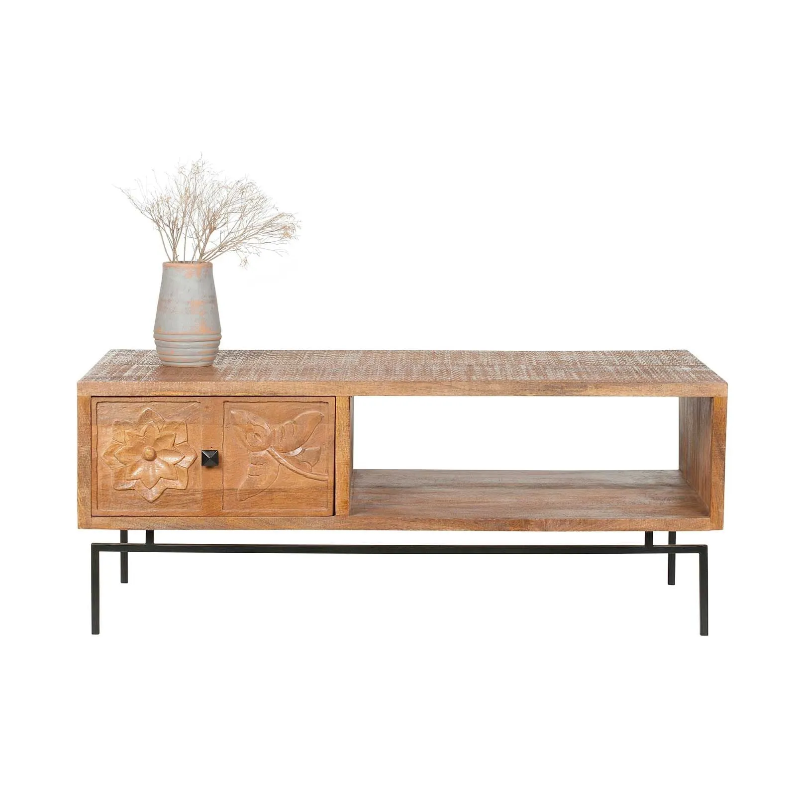 Table basse sculpte 1 tiroir, 1 niche | Manguier Sculture