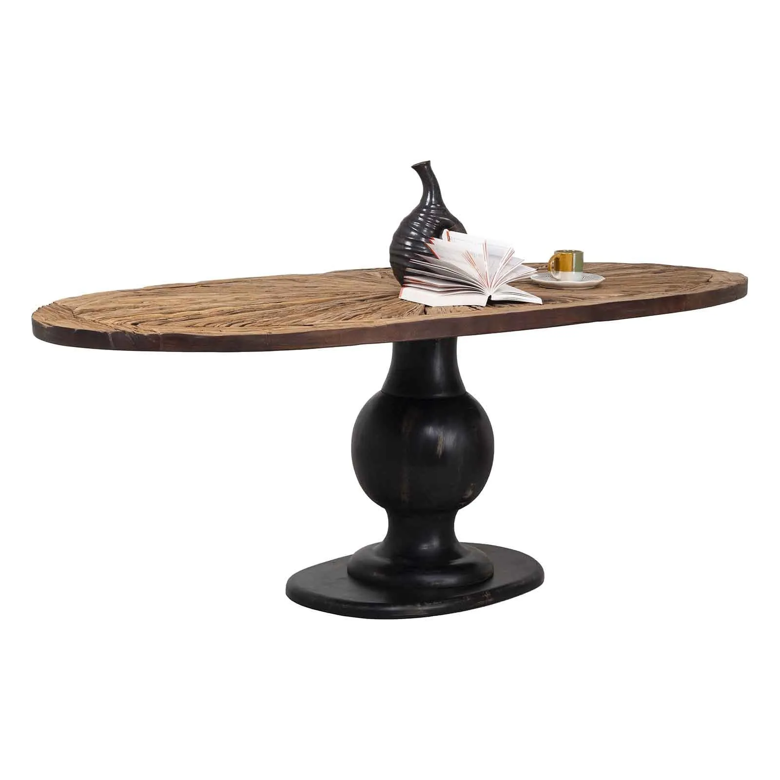 Table  manger ovale plateau bois brut pied noir | Manguier Aberdine