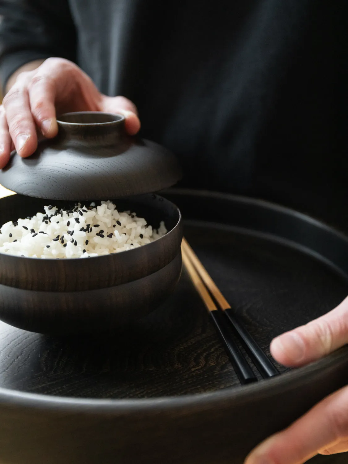 Tsumugi Wooden Bowl with Lid - Gunbai (Black)