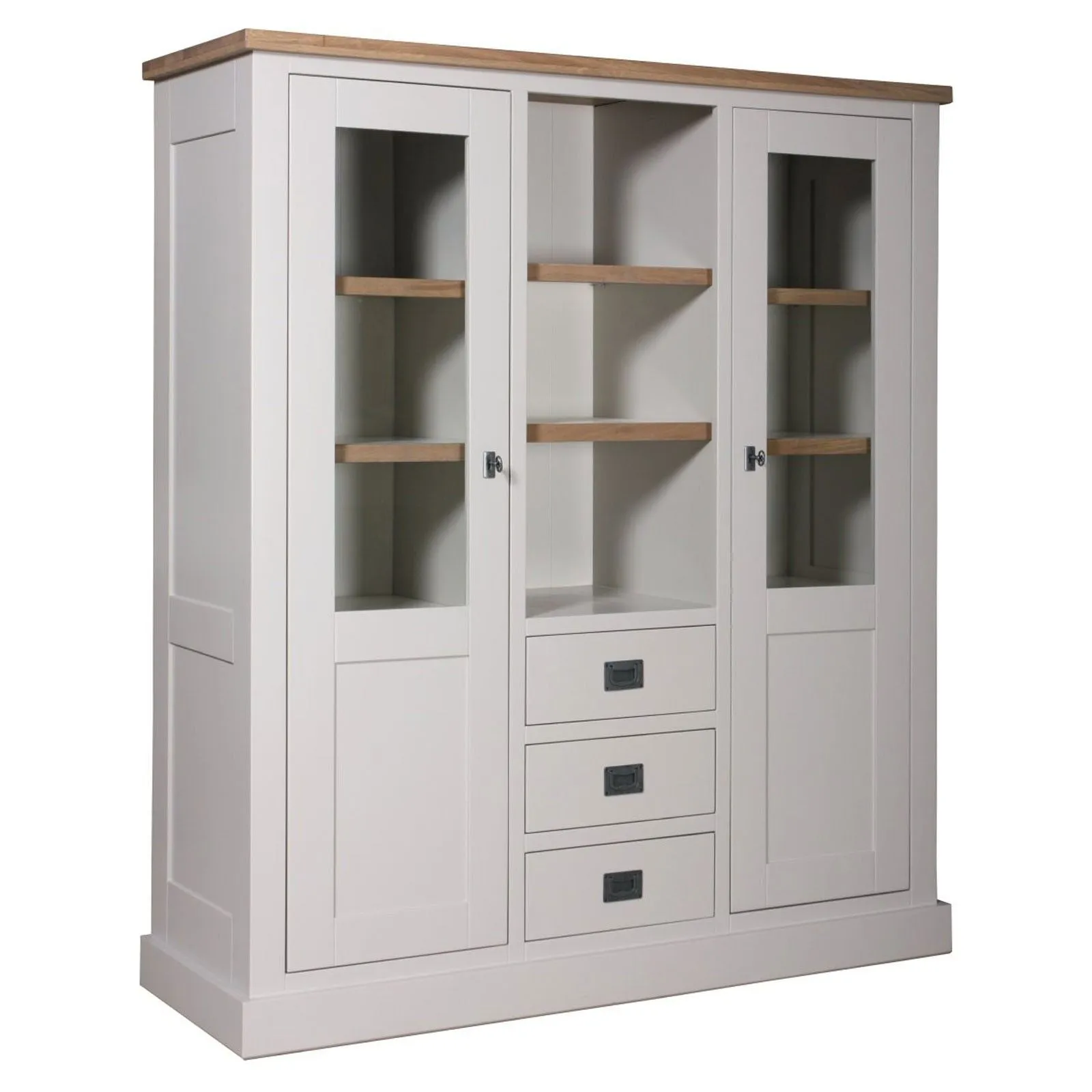 Vitrine 2 portes 3 tiroirs "Chne et Pin Chic"