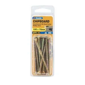 Zenith Chipboard Screw GP PHL 10G x 75mm (14pk)